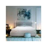 lit double en fer avec cadre de lit en éco-cuir blanc conca 166x208x h117 cm