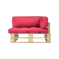 canapé de jardin palette avec coussins rouge pinède