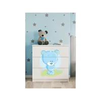 commode enfant ourson bleu - 3 tiroirs 80 cm x 80 cm x 40 cm - blanc