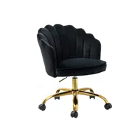 chaise de bureau en velours avec base dorée, chaise de bureau moderne à dossier en coquillage pour femmes, chaise de travail pivotante réglable pour le salon, noire