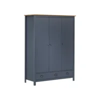 armoire de dressing - garde-robe à 3 portes hill gris 127x50x170 cm pin solide