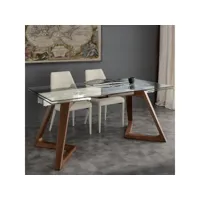 table repas extensible gaudi plateau en verre piétement bois massif teinté noyer 180-260 x 100 cm 20100995062