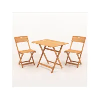 ensemble table rectangle et 2 chaises de jardin pliables lukas hêtre massif naturel