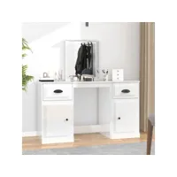 coiffeuse avec miroir blanc brillant 130x50x132,5 cm meuble pro frco48081
