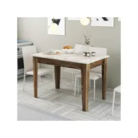 table de salle à manger avec rangement fiorita l110cm bois et blanc effet marbre