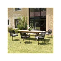 malo - salon de jardin 6 pers. - 1 table rectangulaire 180x100cm et 6 fauteuils gris et noirs