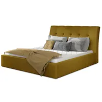 lit capitonné avec rangement velours jaune klein - 4 tailles-couchage 160x200 cm