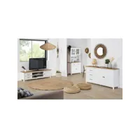 tina - pack meuble tv + buffet haut + buffet bas 2 portes en bois  et blanc