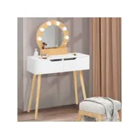 coiffeuse scandinave 2 tiroirs horia bois et blanc avec miroir led