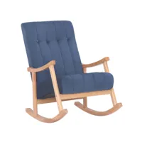 chaise à bascule saltillo en velours avec pieds en bois de caoutchouc , nature / bleu