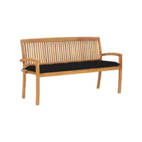 banc de jardin meuble de patio d'extérieur terrasse empilable et coussin 159 cm bois de teck massif helloshop26 02_0011702