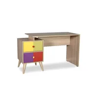 mabel - bureau couleur bois avec 2 tiroirs multicolores mabel mabel-cms-920-sx-1