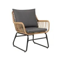 chaise de salle à manger albedo imitation rotin, fauteuil d'intérieur ou d'extérieur en polyrattan et acier noir, avec 2 coussins