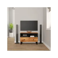 meuble tv, banc tv, meuble télé avec etagères et rangement 70x33x46 cm bois d'acacia massif meuble pro lww76439