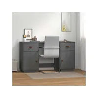 bureau informatique avec armoires - table d'ordinateur gris 135x50x75 cm bois massif de pin meuble pro frco24743