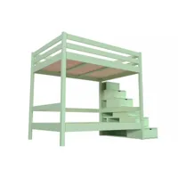 lit superposé 4 personnes adultes bois escalier cube sylvia 140x200  vert pastel cube140sup-vp