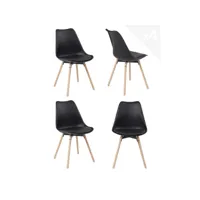lot de 4 chaises scandinaves pieds bois, coussin mia (noir) 387