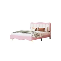 lit d'enfant 140*200cm, cuir pu, avec sommier à lattes, lit double, rose