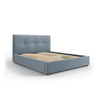 lit coffre avec tête de lit sage 160x200cm, bleu, velours