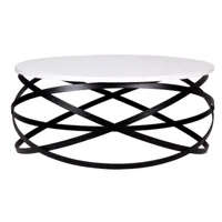 table basse ronde design bois blanc et métal noir klikar 80 cm