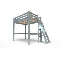 lit mezzanine adulte bois + échelle hauteur réglable alpage 140x200  gris aluminium alpagech140-ga