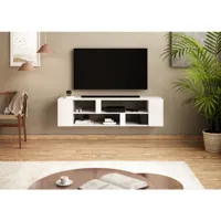meuble banc tv - 155 cm - blanc mat - style moderne klara