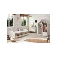 kaina - chambre 90x200cm avec commode 4t et dressing cabane coloris blanc et naturel