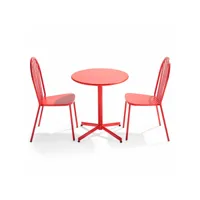 ensemble table ronde et 2 chaises de jardin bistrot en métal rouge - palavas