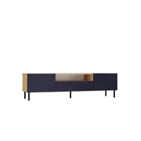 cami - meuble tv bas style glamour - 1 tiroir + 2 portes - l 160 cm - pieds en métal - façades à lamelles - bleu