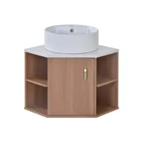 meuble vasque 50cm d'angle avec 2 portes et étagères bois