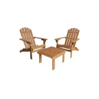 lot de 2 fauteuils de jardin en bois avec un repose-pieds-table basse - adirondack salamanca - eucalyptus . chaises de terrasse retro