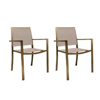 lot de 2 fauteuils de jardin en aluminium et textilène empilable aspect teck santorin - jardiline