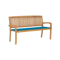 banc de jardin meuble de patio d'extérieur terrasse empilable et coussin 159 cm bois de teck massif helloshop26 02_0011695
