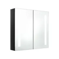 armoire de salle de bain à miroir led noir brillant 62x14x60 cm