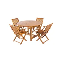 ensemble en bois de teck,table ronde extensible 120-180cm et 4 fauteuils pliants h20979342