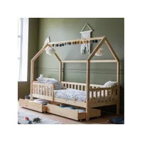 lit cabane pour enfant 190x90cm en bois avec tiroirs marceau