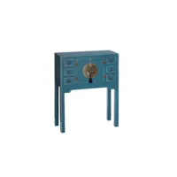console 2 portes, 6 tiroirs bleue meuble chinois - pekin - l 63 x l 26 x h 80 cm - neuf