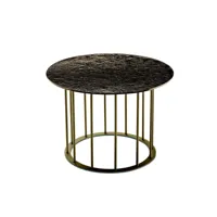 table basse ronde d60 cm avec piètement en métal beige et plateau en verre martelé bronze mute