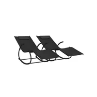 chaises longues transat à bascule 2 pièes noir acier et textilène helloshop26 02_0011972