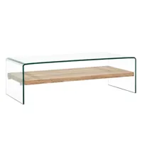 table basse rectangulaire verre transparent et chêne clair allissa