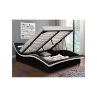 lit camden - structure de lit en pu noir avec coffre et led intégrées - 160x200 cm