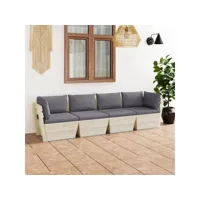 canapé fixe 4 places palette de jardin  sofa banquette de jardin avec coussins bois d'épicéa meuble pro frco93458