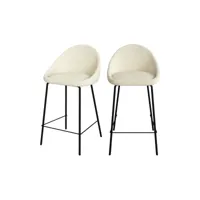 chaise de bar mi-hauteur misty effet laine bouclette blanche 65 cm (lot de 2)