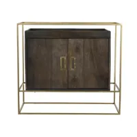 commode, meuble de rangement en bois de manguier coloris marron et métal doré - longueur 86 x profondeur 43 x hauteur 76  cm