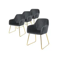 lot de 4 chaises de salle à manger gris assise en velours pieds dorés en métal 490013149