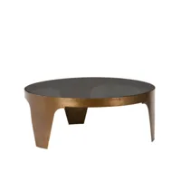 table basse ronde 80 cm en laiton cuivré plateau en verre fumé - emiza