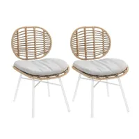 lot de 2 chaises de jardin en résine tressée flores avec coussin chiné gris-beige