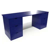 bureau long en bois 6 tiroirs cube  bleu foncé bur6t-df