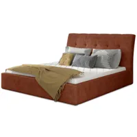 lit capitonné avec rangement tissu rouge brique klein - 4 tailles-couchage 160x200 cm