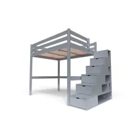 lit mezzanine bois avec escalier cube sylvia 140x200  gris aluminium cube140-ga